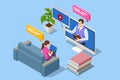 Isometric E-learning and Online Education for Student and University Concept. Webinar, Digital Classroom, Online