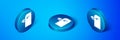 Isometric Eagle head icon isolated on blue background. Blue circle button. Vector Illustration