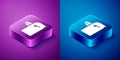 Isometric Eagle head icon isolated on blue and purple background. Square button. Vector