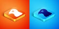 Isometric Eagle head icon isolated on orange and blue background. Vector