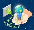 Isometric Earth Hour Composition Royalty Free Stock Photo