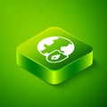 Isometric Earth with shield icon isolated on green background. Insurance concept. Security, safety, protection, privacy Royalty Free Stock Photo