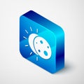 Isometric Eclipse of the sun icon isolated on grey background. Total sonar eclipse. Blue square button. Vector