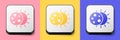 Isometric Eclipse of the sun icon isolated on pink, yellow and blue background. Total sonar eclipse. Square button