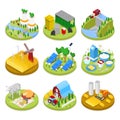 Isometric Ecology Concept. Renewable Energy. Agriculture Industry. Healthy Natural Food