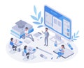 Isometric education course, online studying, university e-learning concept. Studying, process, science or math education lesson Royalty Free Stock Photo