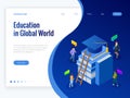 Isometric Education in Global world. Books step education. Online education concept. Online training courses Royalty Free Stock Photo