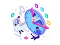 Isometric Effective time management concept. Business people plans and organizes working time, deals deadlines, achieve Royalty Free Stock Photo