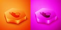 Isometric Eggplant icon isolated on orange and pink background. Hexagon button. Vector