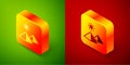 Isometric Egypt pyramids icon isolated on green and red background. Symbol of ancient Egypt. Square button. Vector
