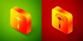Isometric Egyptian fan icon isolated on green and red background. Square button. Vector