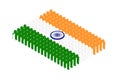Isometric elderly man with cane icon pictogram in row, India national flag shape concept design illustration