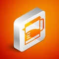 Isometric Electric kettle icon isolated on orange background. Teapot icon. Silver square button. Vector