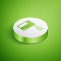 Isometric Electric mixer icon isolated on green background. Kitchen blender. White circle button. Vector