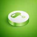 Isometric Electric mixer icon isolated on green background. Kitchen blender. White circle button. Vector