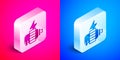 Isometric Electric motor icon isolated on pink and blue background. Silver square button. Vector Royalty Free Stock Photo