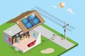 Isometric electric power from solar panels use in house and sell to the goverment Royalty Free Stock Photo