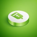 Isometric Electric razor blade for men icon isolated on green background. Electric shaver. White circle button. Vector