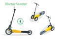 Isometric Electric Scooter on the road. Electric scooter transportation you can rent for a quick ride.