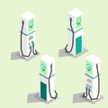 Isometric_Electric Vehicle Charging Station_Two Point of View with Shadow_Color Sample_Pastel Color Scheme_Flat Cartoon Vector Il