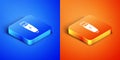 Isometric Electrical hair clipper or shaver icon isolated on blue and orange background. Barbershop symbol. Square