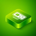 Isometric Electrical outlet icon isolated on green background. Power socket. Rosette symbol. Green square button. Vector Royalty Free Stock Photo