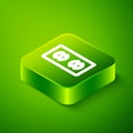 Isometric Electrical outlet icon isolated on green background. Power socket. Rosette symbol. Green square button. Vector Royalty Free Stock Photo
