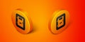 Isometric Electrical panel icon isolated on orange background. Orange circle button. Vector Royalty Free Stock Photo