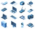 Isometric electronic technology 3d wireless gadget devices. Network technology equipment, laptop, smartphone, smart