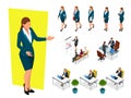 Isometric elegant business women in formal clothes. Base wardrobe, feminine corporate dress code. Business negotiations Royalty Free Stock Photo