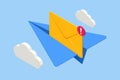 Isometric email, business e-mail communication and digital marketing, electronic message alert