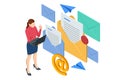 Isometric email, business e-mail communication and digital marketing, electronic message alert Royalty Free Stock Photo