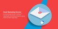 Isometric email with computer mouse, email marketing service, marketing and technology concept.