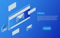 Isometric Email Inbox Electronic Communication. E-mail marketing. Receiving messages.