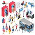 Isometric Embassy Visa Center Icon Set