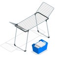 Isometric Empty Cloth Drying Rack and Laundry Basket on white. Clothes drier vector illustration