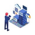 Isometric Engineer Monitoring Big Data Center