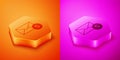 Isometric Envelope icon isolated on orange and pink background. Received message concept. New, email incoming message