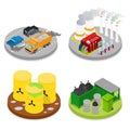 Isometric Environmental Pollution Set. Chemical Waste. Industrial Building