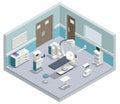 Isometric Equipment and Medical Devices in Modern Operating Room. Medical Devices for Neurosurgery. Vector illustration