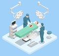 Isometric Equipment and Medical Devices in Modern Operating Room. Medical Team Performing Surgical Operation in Modern Royalty Free Stock Photo