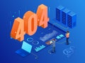 Isometric error 404 page layout vector design. The page you requested could not be found. Website 404 page creative