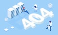Isometric error 404 page layout vector design. The page you requested could not be found. Website 404 page creative