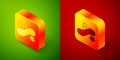 Isometric Escalator down icon isolated on green and red background. Square button. Vector