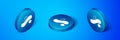 Isometric Escalator up icon isolated on blue background. Blue circle button. Vector