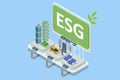 Isometric ESG concept of Environmental, Social and Governance. ESG, green energy, Electromobile charging stations and