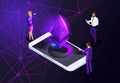 Isometric Ethereum crisis concept with Ether symbol, crypto currency, new virtual money, business ladies and businessmen investors