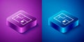 Isometric Evacuation plan icon isolated on blue and purple background. Fire escape plan. Square button. Vector