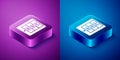 Isometric Evacuation plan icon isolated on blue and purple background. Fire escape plan. Square button. Vector