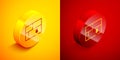 Isometric Evacuation plan icon isolated on orange and red background. Fire escape plan. Circle button. Vector